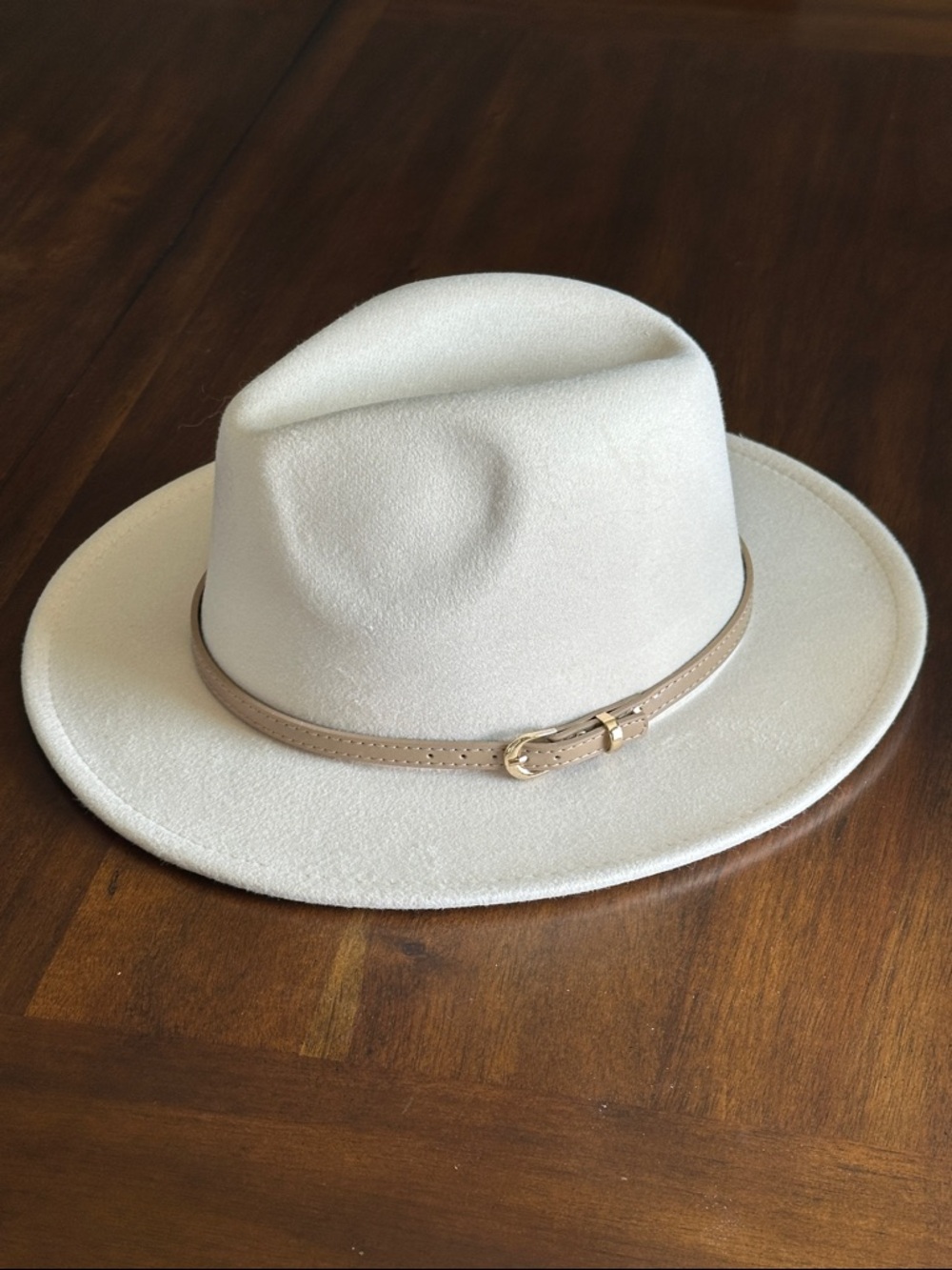 Women’s Classic Felt Fedora Wide-Brim Hat with Belt Buckle